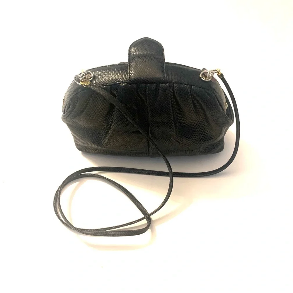 JUDITH LEIBER Vintage Lizard Mini Crossbody Bag and Clutch , Black